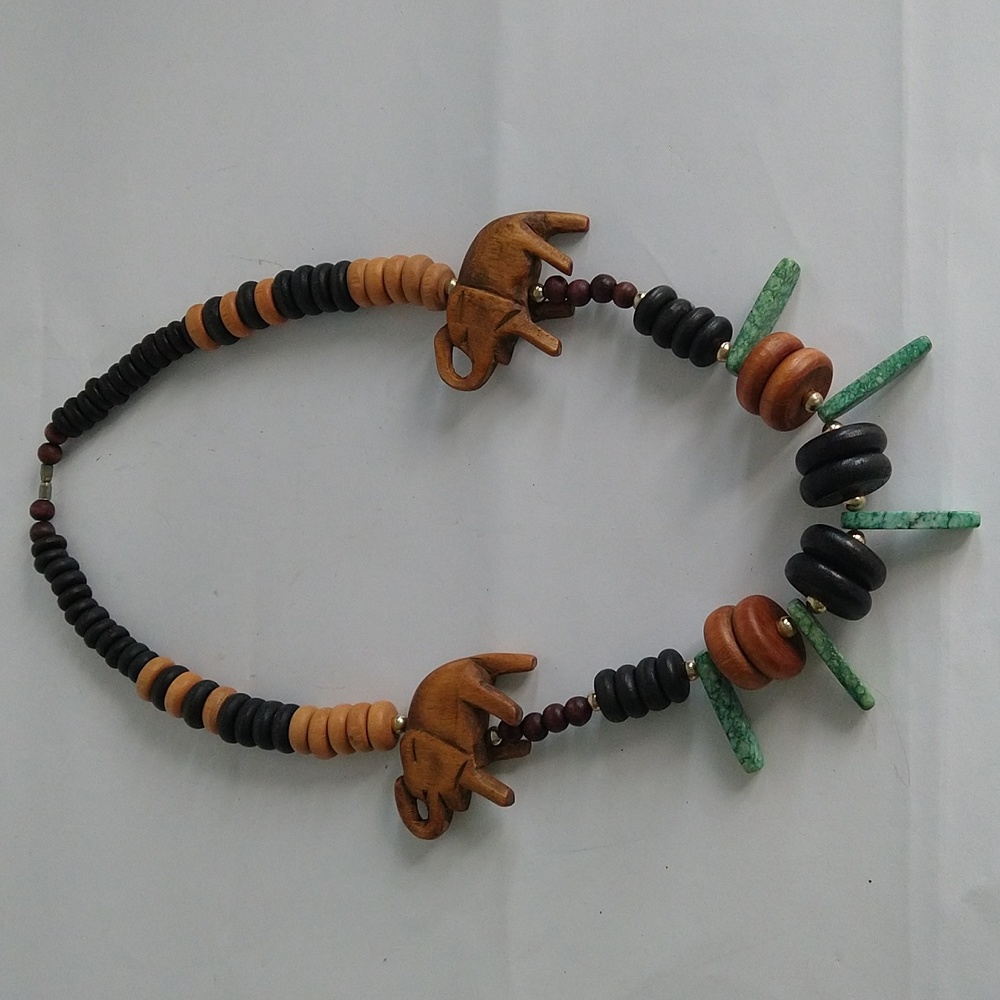 Vintage Hand Crafted African Tribal Animal Safari Folk Art Long Necklace